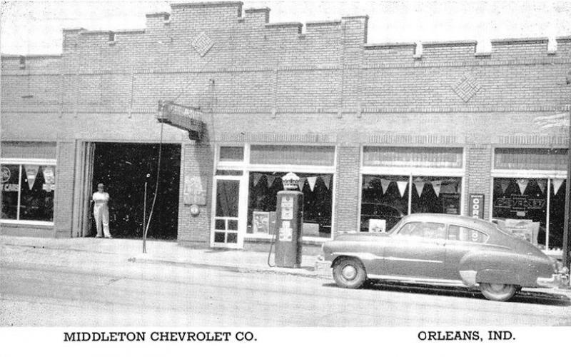 Orleans IN Middleton Chevrolet Dealership Gas Pumps Postcard