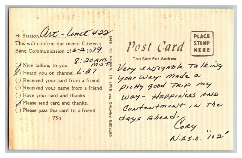 Postcard QSL Radio Card From Logan Utah KXR 6090 