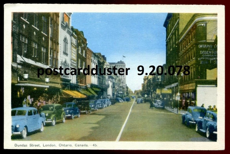 078 - LONDON Ontario Postcard 1940s Dundas Street by PECO