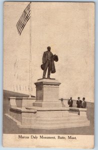 Butte Montana MT Postcard Marcus Daly Monument Statue Park  Flag 1910 Antique
