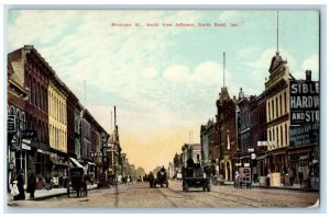 c1910's Michigan St. North From Jefferson Cars Hardware South Bend IN Postcard