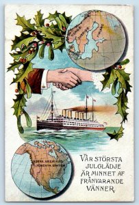 Sweden Postcard Christmas Memory of Abset Globe Holy Leaf 1912 Antique
