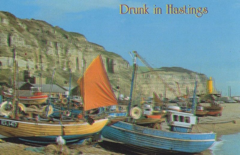 Drunk In Hastings Sussex Blurred Vision Fishing Boats Postcard