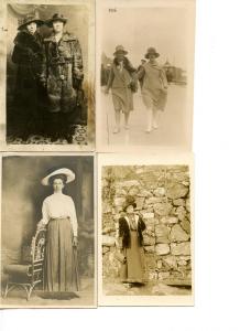 4 Cards - Women in Hats - RPPC