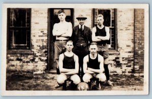c1910's High School College Basketball Team RPPC Photo Antique Postcard