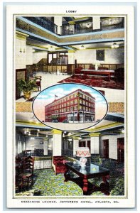 c1940 Lobby Mezzanine Lounge Jefferson Hotel Multiview Atlanta Georgia Postcard