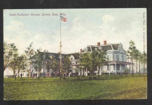 GREEN BAY WISCONSIN ODD FELLOWS HOME IOOF FLAG FLYING VINTAGE POSTCARD