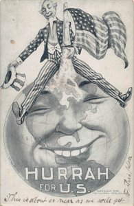 J80/ Patriotic Postcard c1910 Uncle Sam Hurrah for U.S. World North Pole 94