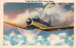 Vought Sikorsky XF4U-1 Navy Fighter Plane US WII Military 1940s linen postcard