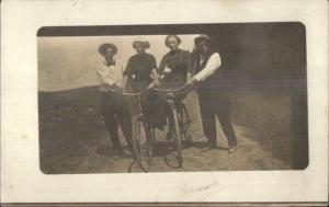 Couples Young Men & Women w/ Bicycles - Romance Real Photo Postcard c1910