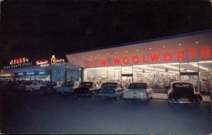 El Paso Texas TX BEAUTIFUL CHROME Neon Signs FW Woolworth Store at Night PC