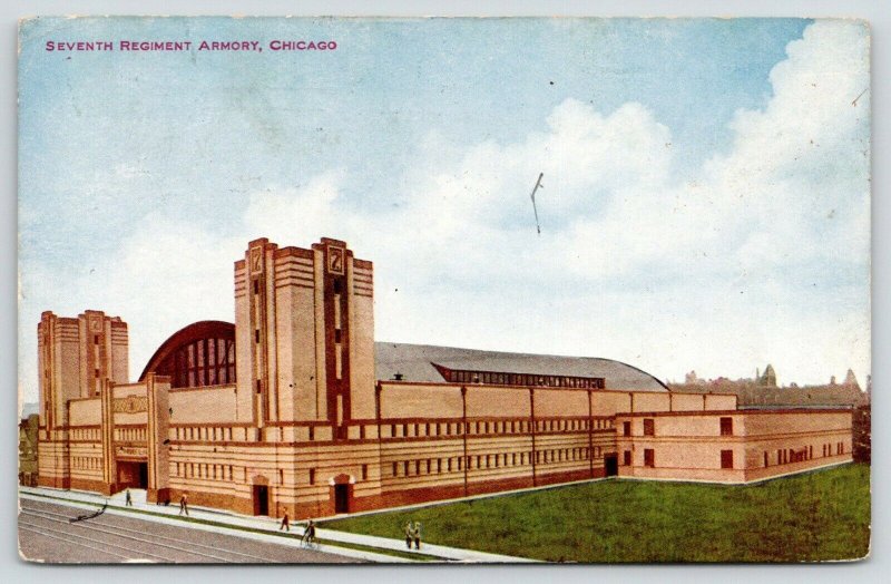 Chicago Illinois~Seventh Regiment Armory~People on Sidewalk in Front~1911 