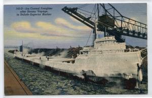 Ice Coated Steamer Freighter Duluth Superior Harbor Minnesota postcard