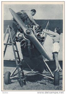 Man & Woman Fixing A Plane, Opatrovanie Motora, Monoplane, Flier, Ceskosloven...