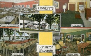 Wisconsin Burlington multi View Liggett's Marine Dining Room Postcard 22-9223