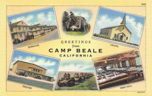 CA, California  CAMP BEALE  Tanks~BARRACKS~Mess Hall~THEATRE  Military Postcard