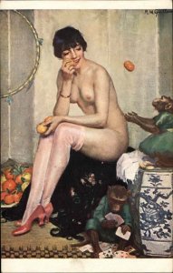 Nude Woman & Fruit Before the Representation Guillaume c1910 Postcard