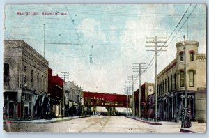 1910 Main Street Railroad Buildings Power Post Marinette Wisconsin WI Postcard