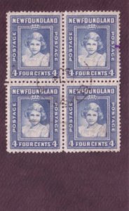 Newfoundland, Block of Four, Used, Princess Elizabeth, 4 Cent  Scott #256,