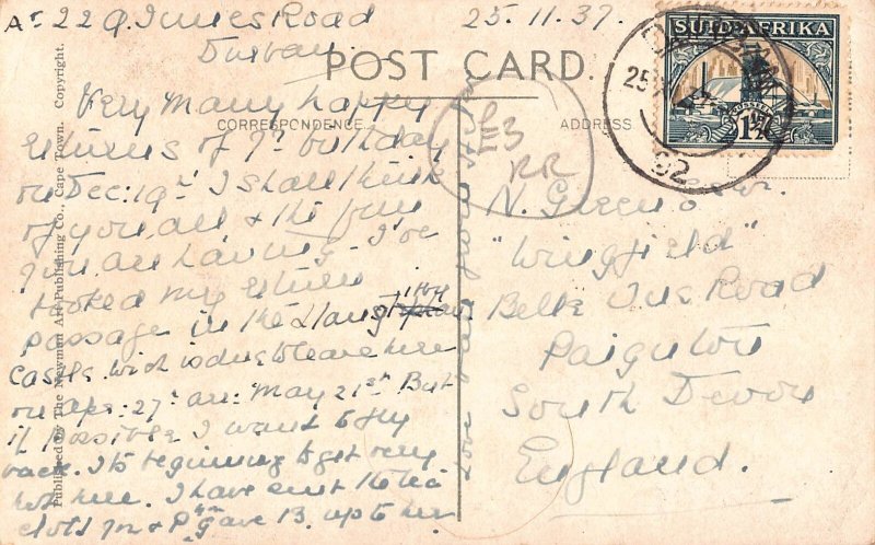 South Africa 1937 Typical Ricksha Boy Native Boy Rickshaw postcard B962