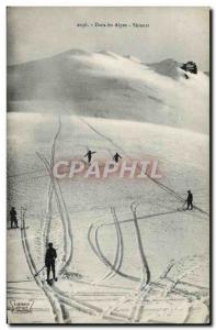 Old Postcard of Sports & # 39hiver Ski skiers in Alps