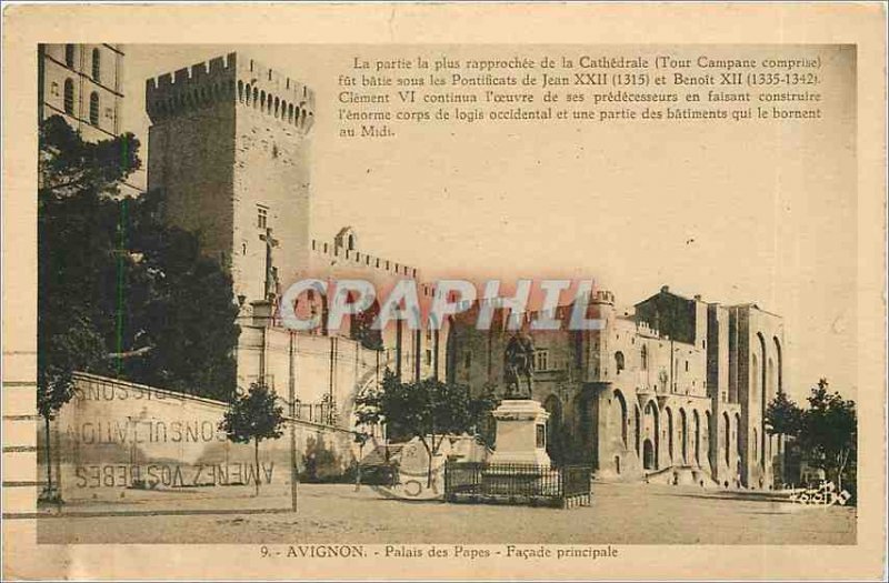 'Old Postcard Avignon Popes'' Palace Facade principale'