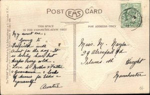 EAS RPPC Beautiful Woman Embossed Leaf Border REAL SILK