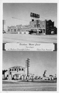 BRISBANE MOTOR COURT Escanaba Michigan Gas Station Roadside 40s Vintage Postcard