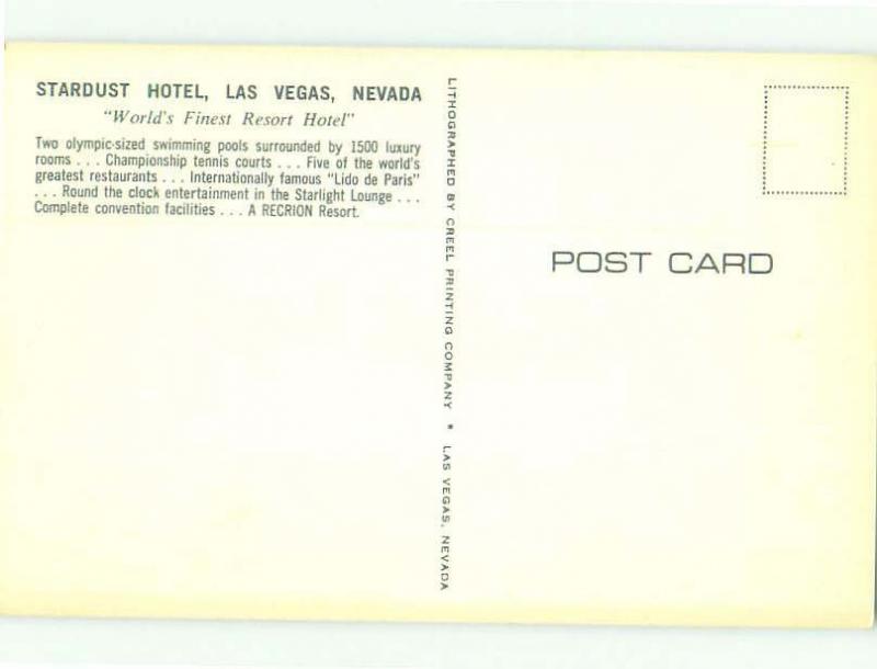 Unused Pre-1980 STARDUST CASINO HOTEL Las Vegas Nevada NV hr6239-15