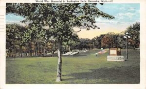 Escanaba Michigan~World War I Memorial @ Ludington Park~Man by US Flag~1928 PC