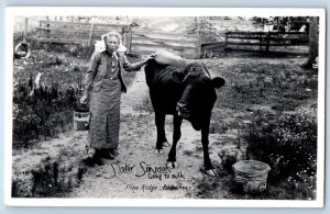 Pine Ridge Arkansas AR Postcard RPPC Photo Sister Simpson Going To Milk c1940's