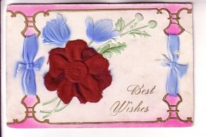 Mauve Satin Flower Applique, Silkscreened, Best Wishes