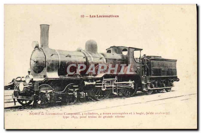 Postcard Old Train Locomotive Compound