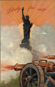 US Patriotic Statue of Liberty & Cannon Firing c1910 PFB Postcard