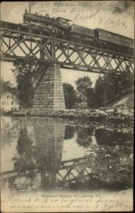 RR Train & Bridge at Ludlow VT UDB Used 1906 Postcard