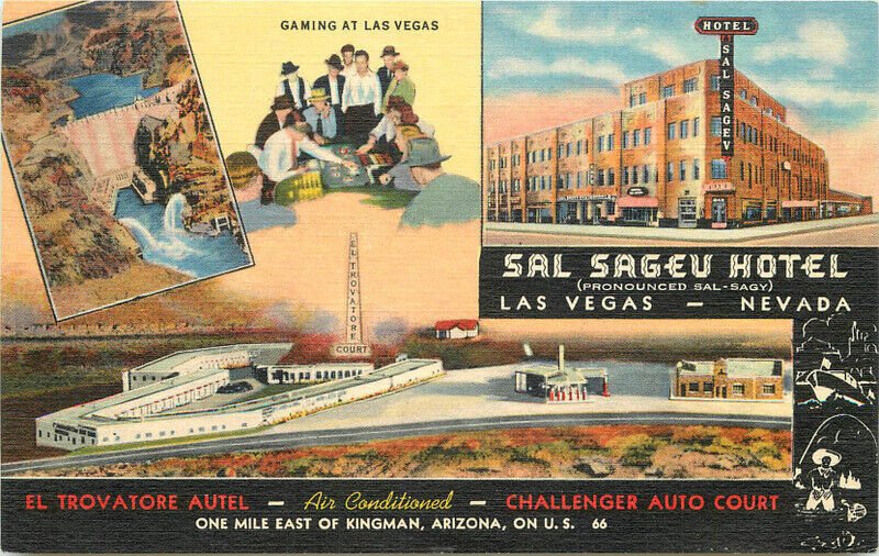 Nevada Las Vegas Sal Sageu 1940s Route 66 Postcard Colorpicture 22-10720