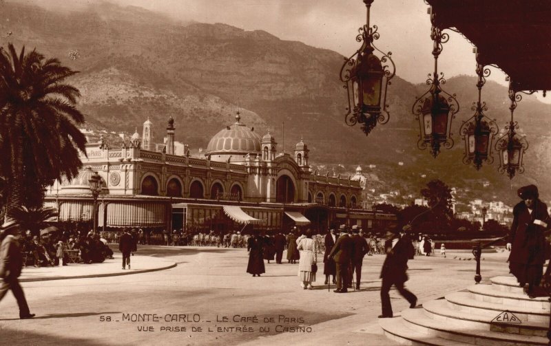 Vintage Postcard 1910s Le Cafe De Paris De L'Entree Du Casino Monte Carlo France