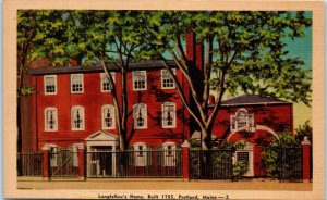 1940s Longfellow's Home Portland Maine Linen Postcard