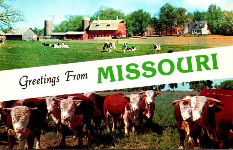 Greetings From Missouri With Farm Scene and Cows