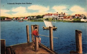 Falmouth Heights From Harbor Linen Postcard UNP WOB Note VTG Tichnor Vintage 