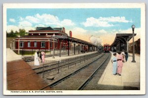 Pennsylvania RR Station Depot Train Tracks Canton OH C1910's Postcard N14