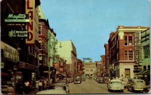 Vtg Lewiston Maine ME Lisbon Street View Old Cars Benoits 1950s Postcard