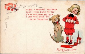 Postcard Raphael Tuck R.F. Outcault Valentine's Day Child in Red & Dog 1907 A17