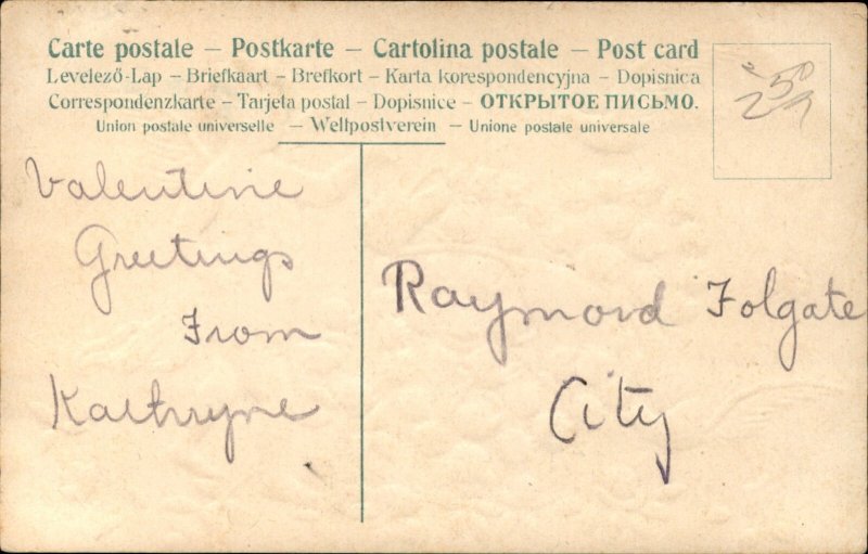 Valentines Cupid Waters Rose Heart Dove Embossed c1900-20s Vintage Postcard