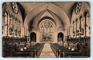 ATCHISON, KS ~ Chapel Interior MT. ST. SCHOLASTICA'S ACADEMY c1910s Postcard