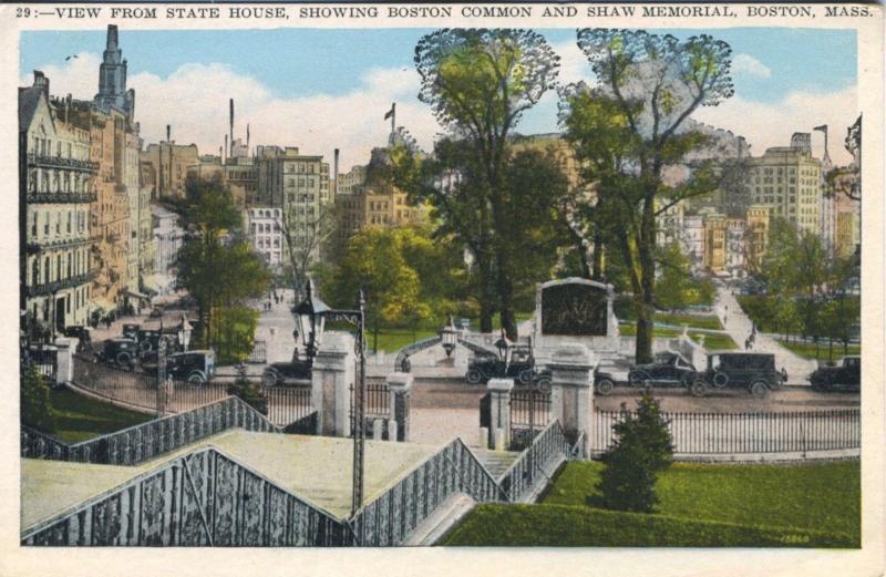 View from State House ~ Boston Common and Shaw Memorial ~ Boston MA Postcard