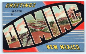 Large Letter Linen DEMING, New Mexico NM ~ Curt Teich 1948 Luna County Postcard