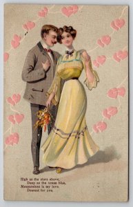 Romance Lovers Woman Yellow Dress Love As Deep As The Ocean Postcard B35