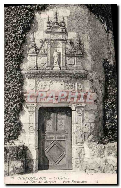 Old Postcard Chenonceaux Chateau La Tour des Marques Renaissance door