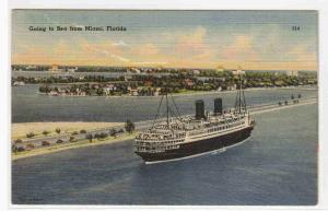 Steamer Ship Ocean Liner Miami Florida linen postcard